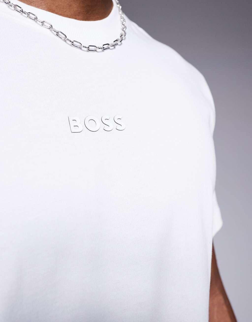 BOSS Green 10 central logo t-shirt oversized fit in white Product Image