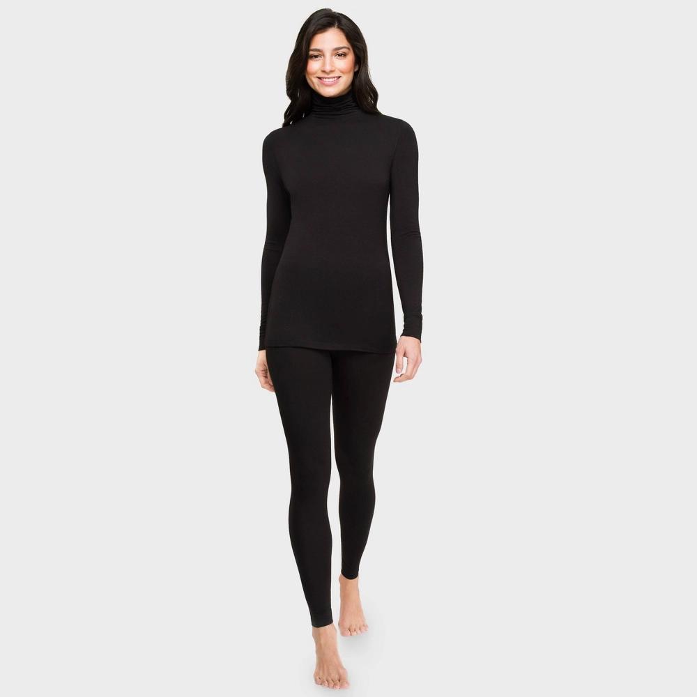 Warm Essentials by Cuddl Duds Womens Smooth Stretch Thermal Turtleneck Top - Black Product Image