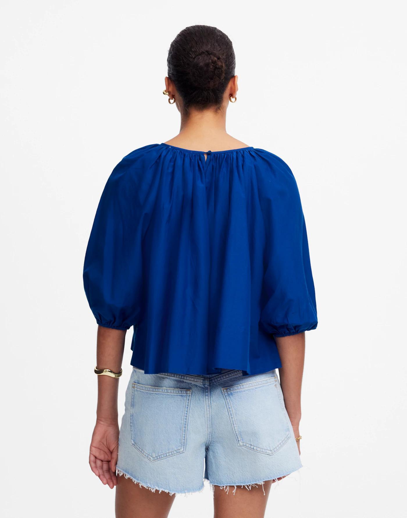 Shirred Puff-Sleeve Top in Cotton-Silk Voile Product Image
