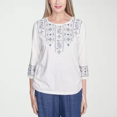 Alfred Dunner Summer Solstice Womens Crew Neck 3/4 Sleeve T-Shirt Product Image