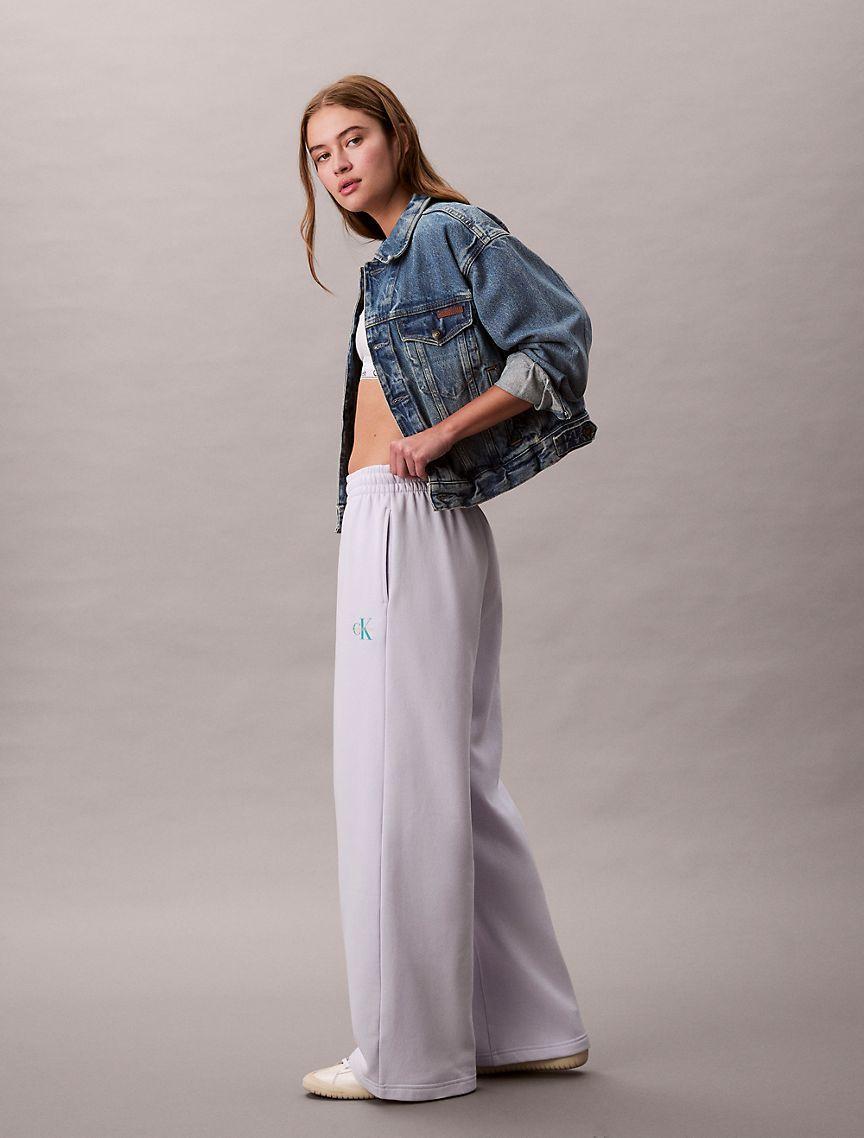 Monogram Logo Fleece Wide Leg Sweatpants Product Image