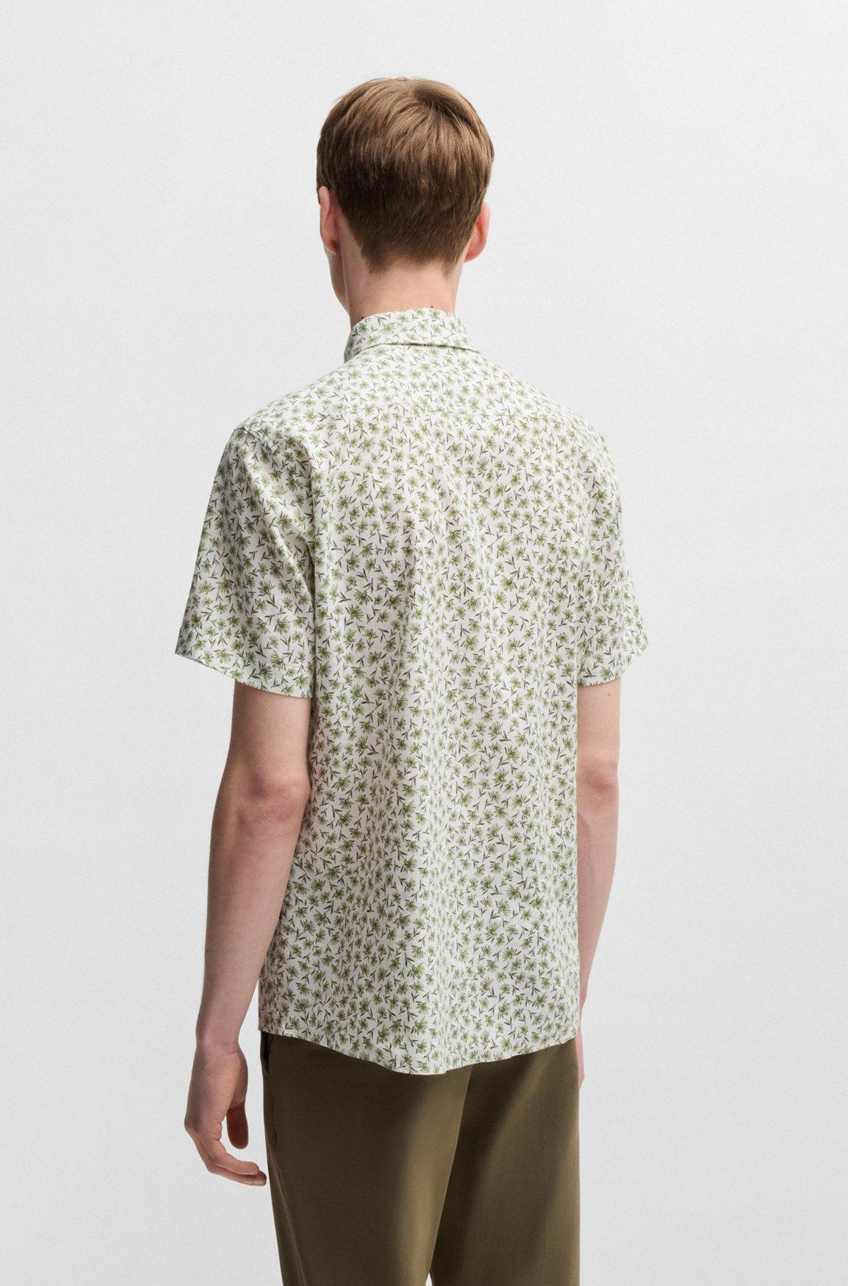BOSS - Slim-fit shirt in floral-print stretch linen - Green Product Image