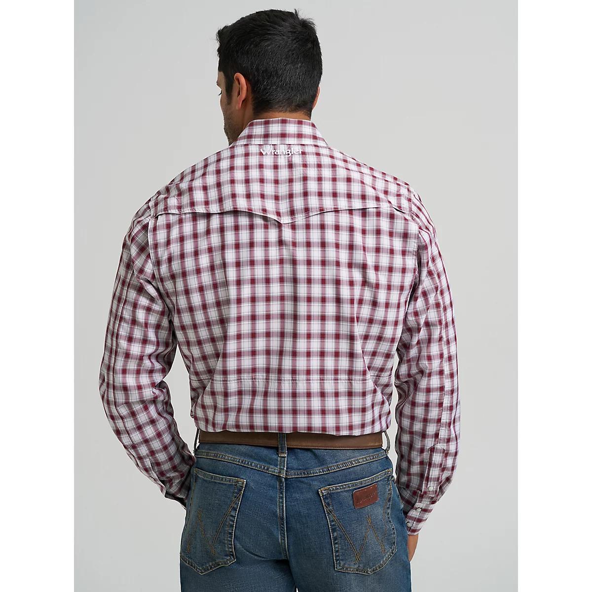 Men's Wrangler Performance Snap Long Sleeve Plaid Shirt in Pinot Red Product Image