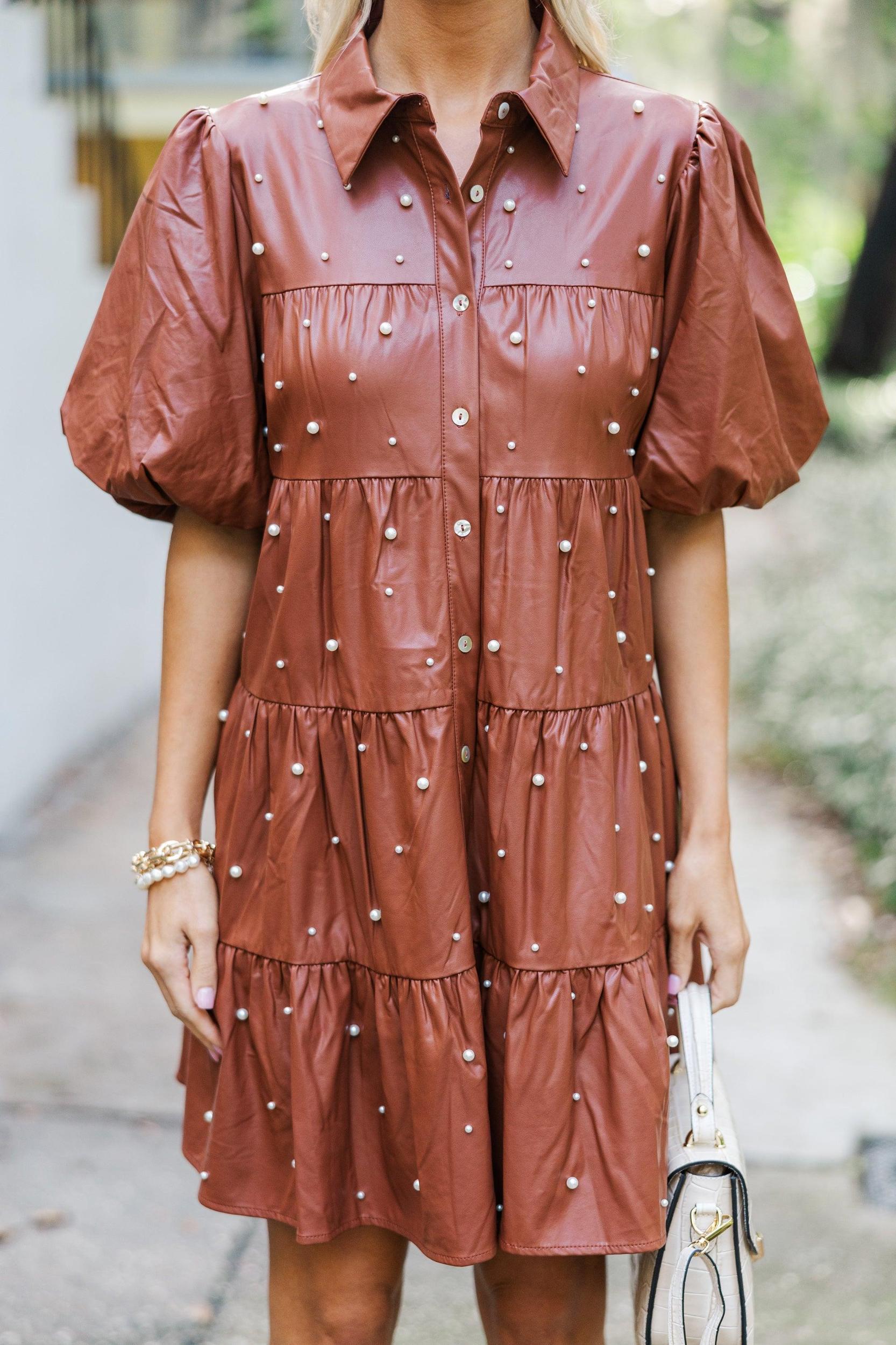 You're The Reason Camel Brown Embellished Dress Female Product Image