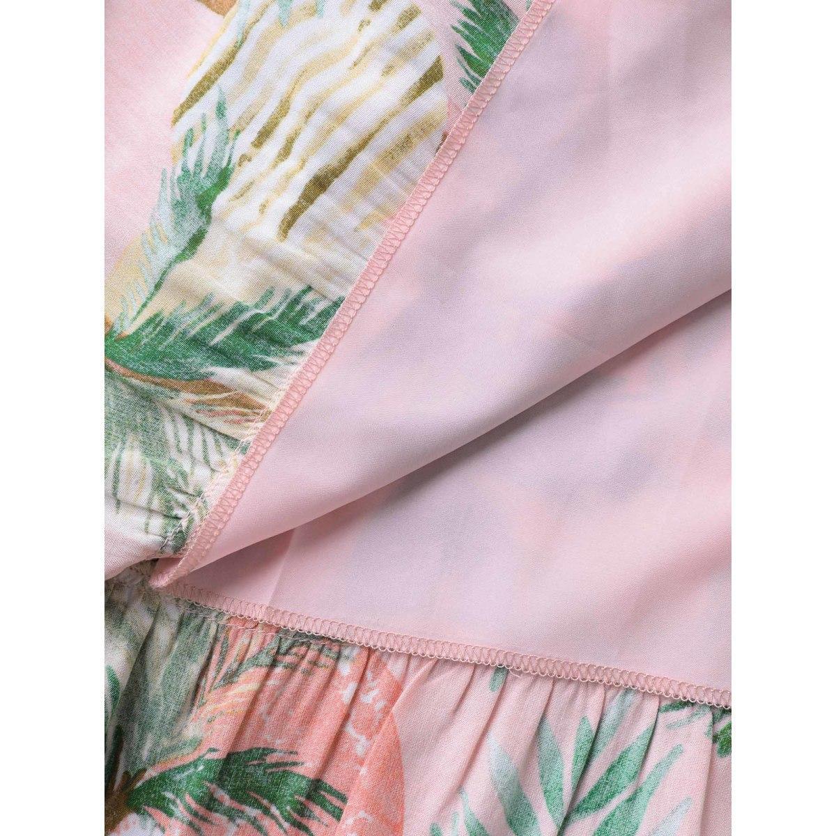Plus Size Tropical Print Cinched-Waist Pockets Midi Dress Lightpink Women Round Neck Sleeveless Curvy BloomChic 12/L Product Image