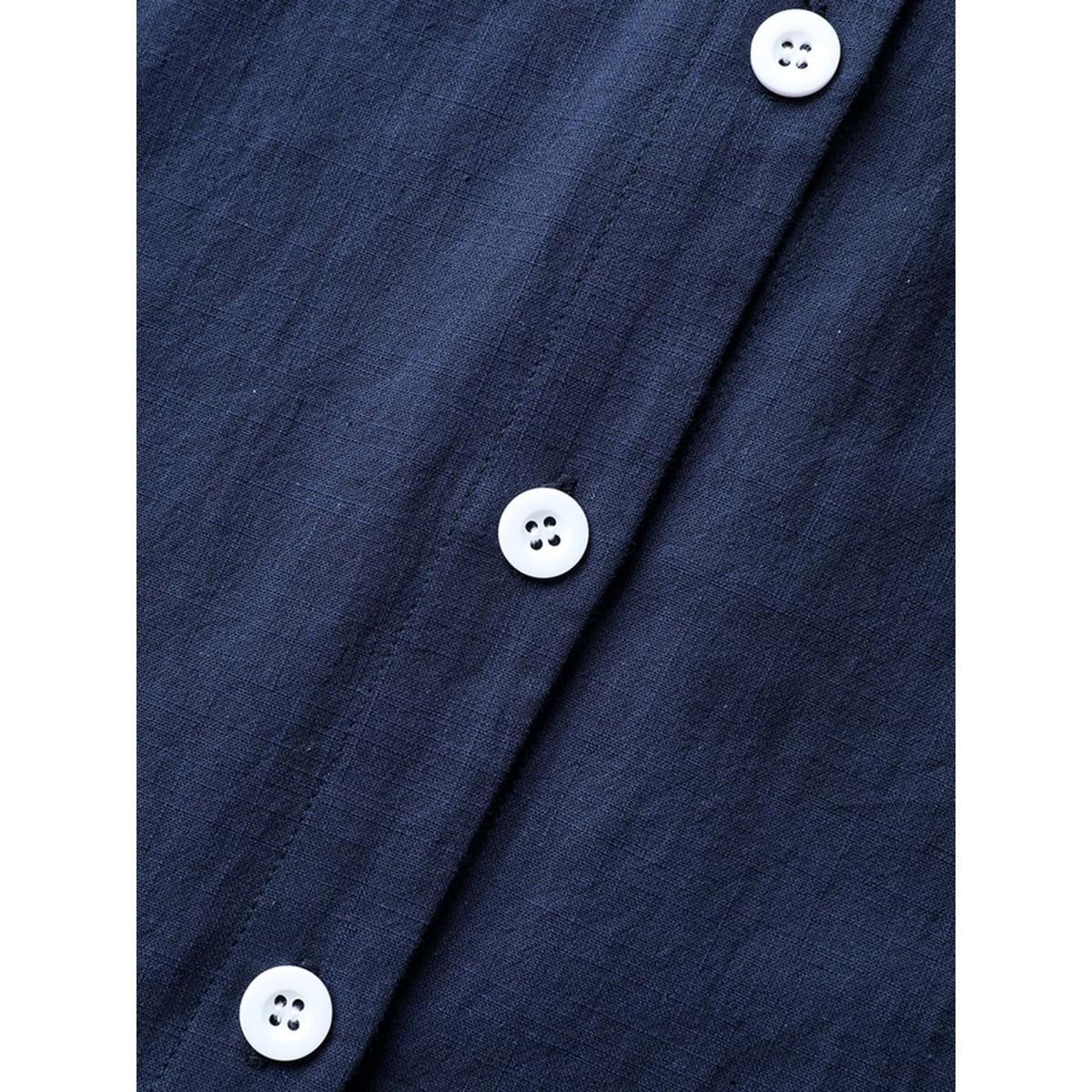 Plus Size Indigo Cotton Collar Button Placket Blouse Women Half Sleeve Shirt collar Everyday-Casual Blouses BloomChic 22-24/3X Product Image