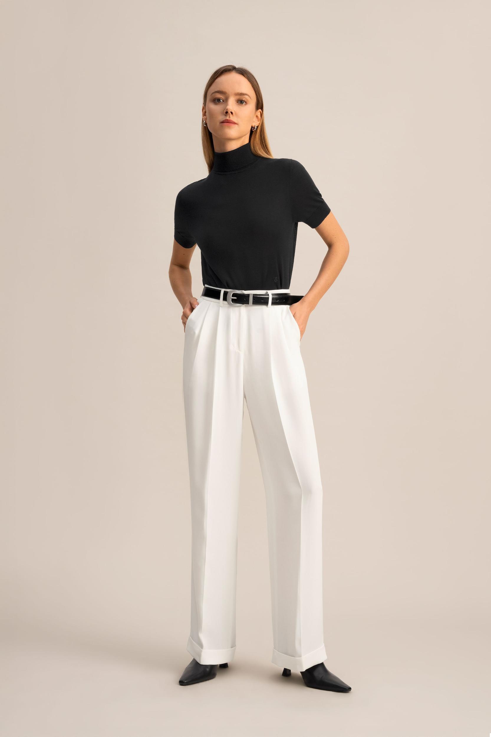 Timeless Pleated Wide-Leg Dense Silk Trousers Product Image