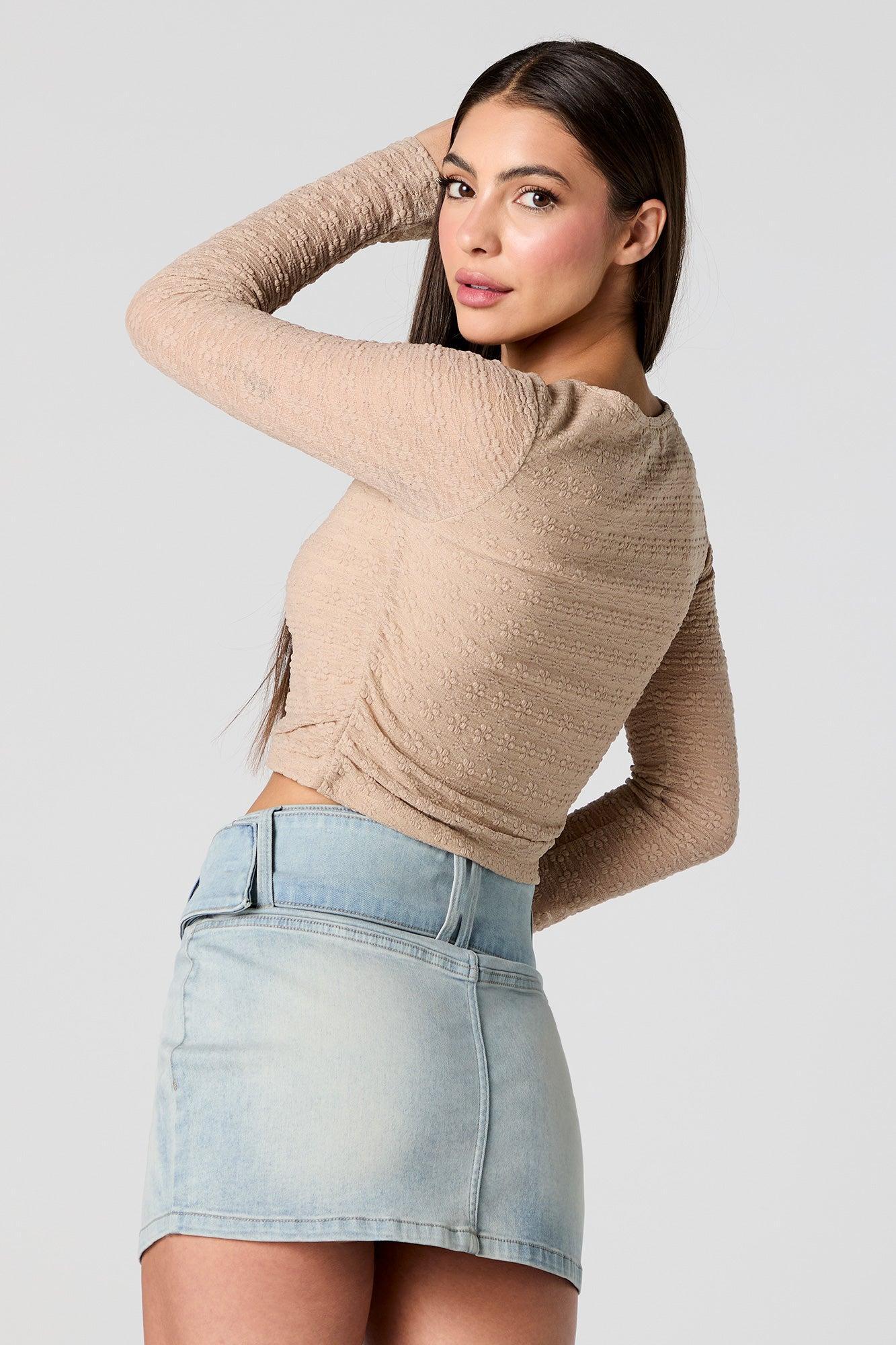 Floral Lace Long Sleeve Crop Top Female Product Image