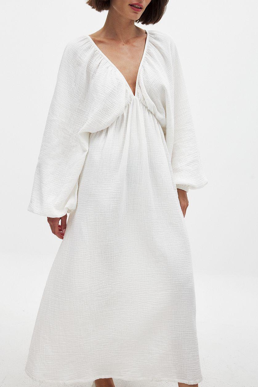 Soft Cotton V Neck Midi Dress Product Image