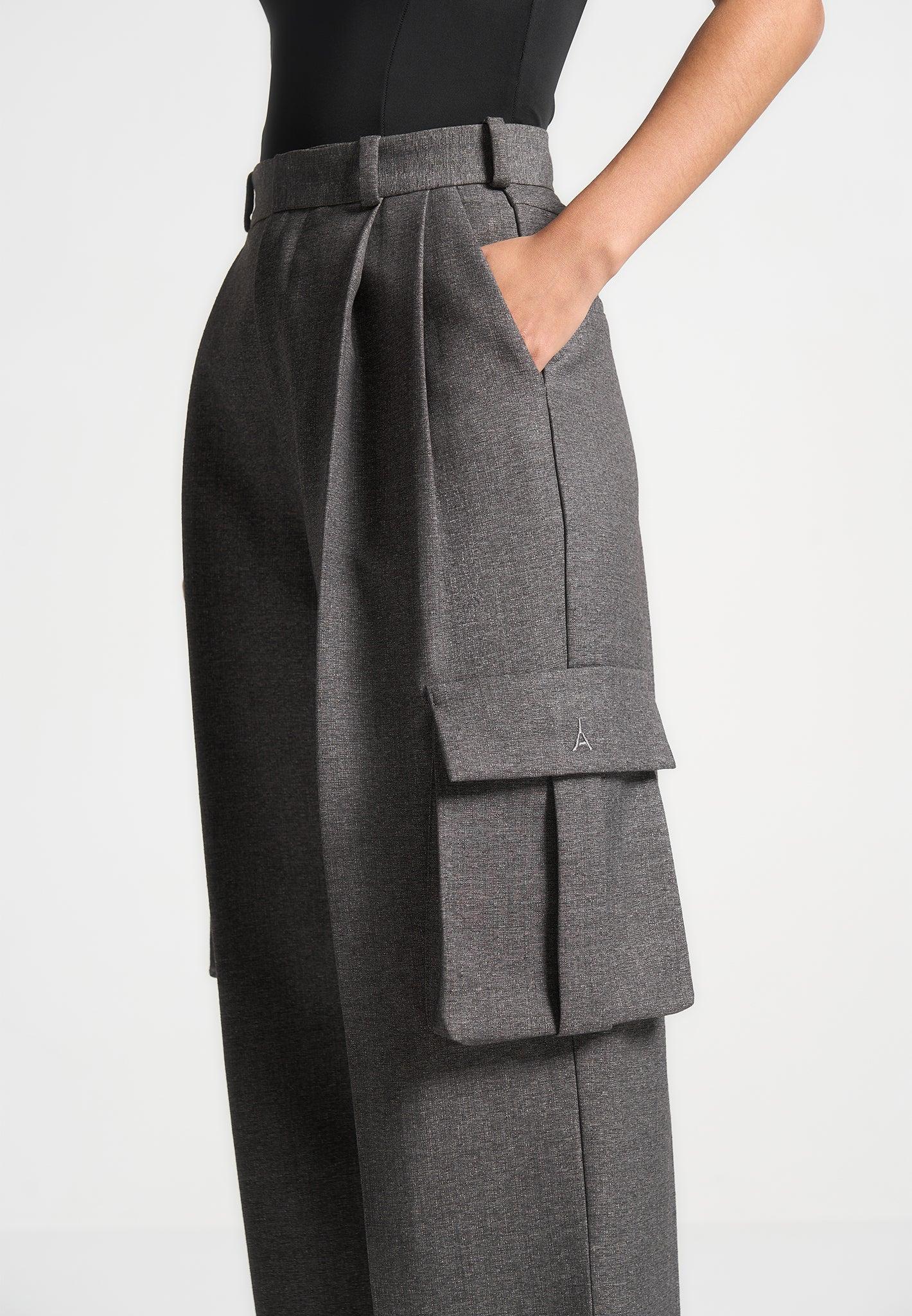 Textured Tailored Pleated Cargo Trousers - Grey Marl Female Product Image