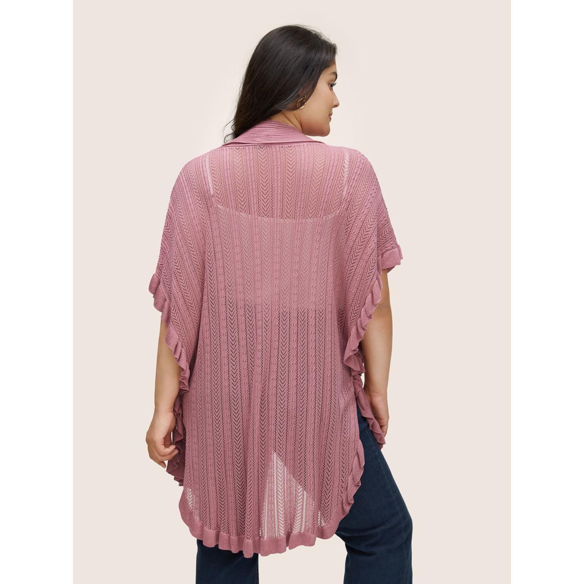 Plus Size Solid Ruffles Dolman Sleeve Split Hem Cardigan DustyPink Women Elegant Cap Sleeve Everyday Cardigans BloomChic 30/6X Product Image