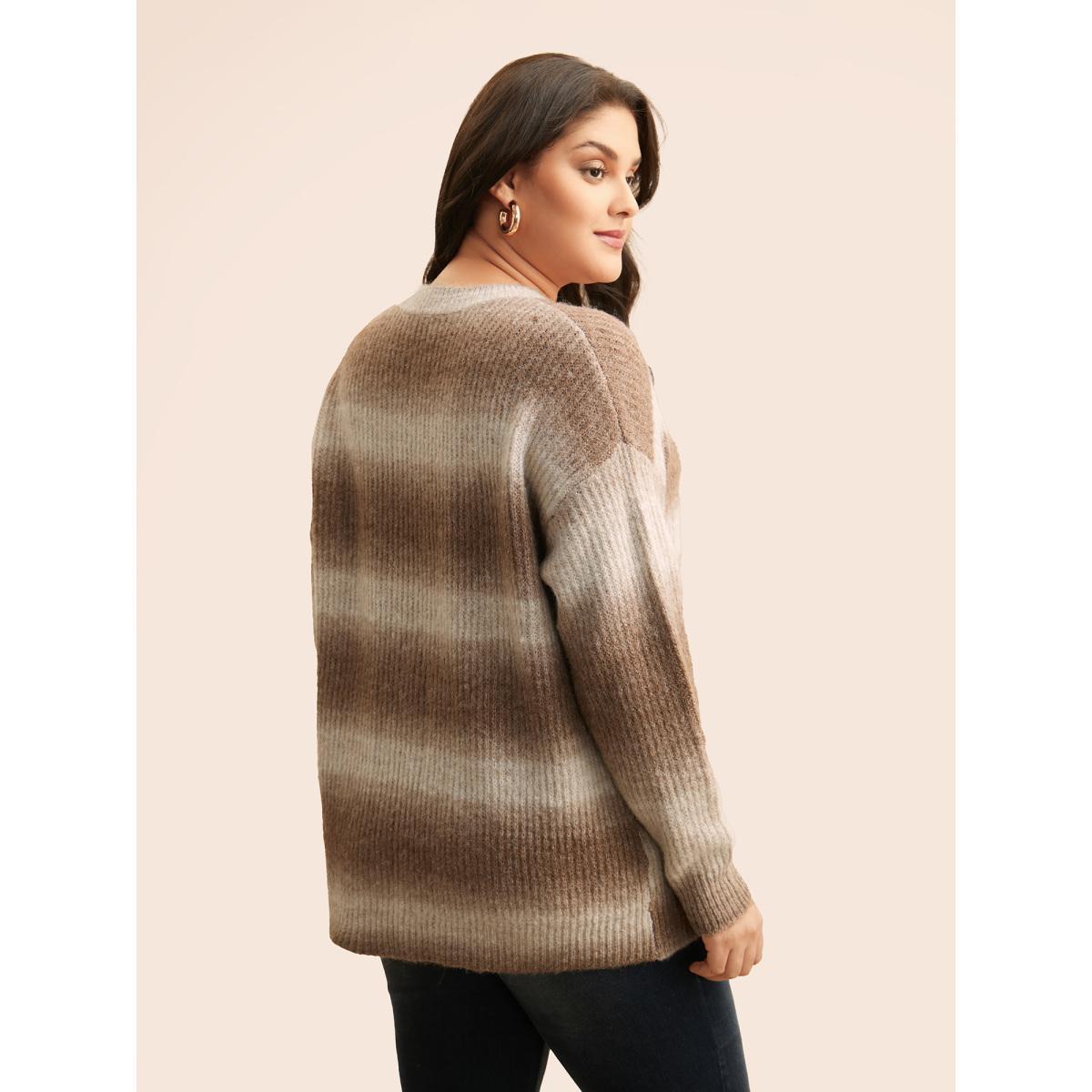 Plus Size Crew Neck Textured Drop Shoulder Pullover Yellowishbrown Women Casual Loose Long Sleeve Round Neck Everyday Pullovers BloomChic 28/5X Product Image