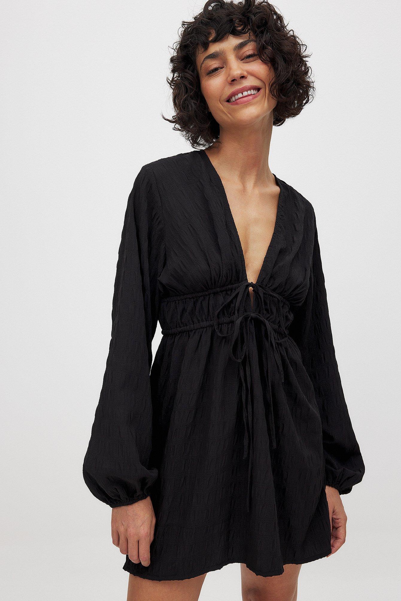 Crinkle Drawstring Detail Mini Dress Product Image