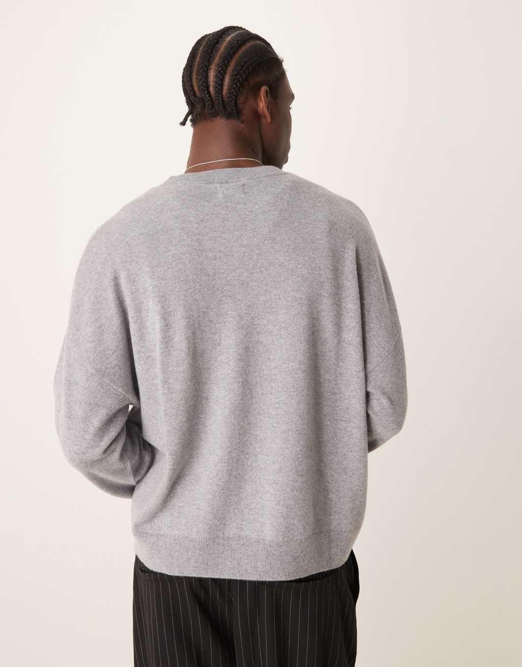 ASOS DESIGN Premium 100% cashmere oversized boxy fit crew neck sweater in gray heather Product Image