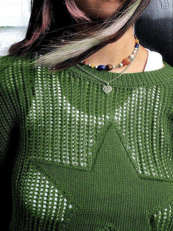 Star Jacquard Crochet Knit Top Product Image