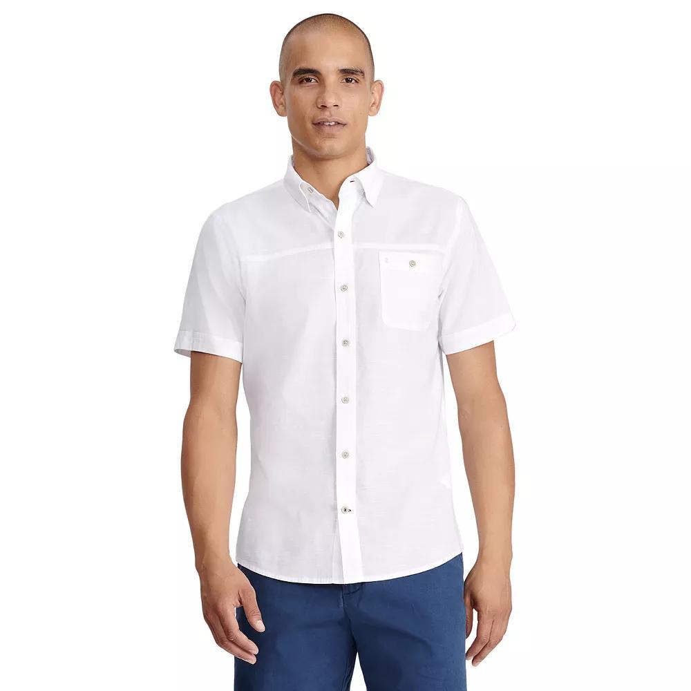Men's IZOD Saltwater Dockside Chambray Short Sleeve Button-Down Shirt, Size: Large, Bright White Product Image