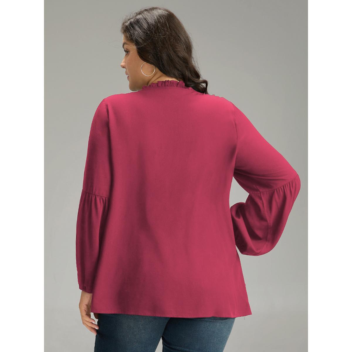 Plus Size Scarlet Seam Detail Frill Trim Layered Blouse Women Elegant Long Sleeve Round Neck Dailywear Blouses BloomChic 12/L Product Image