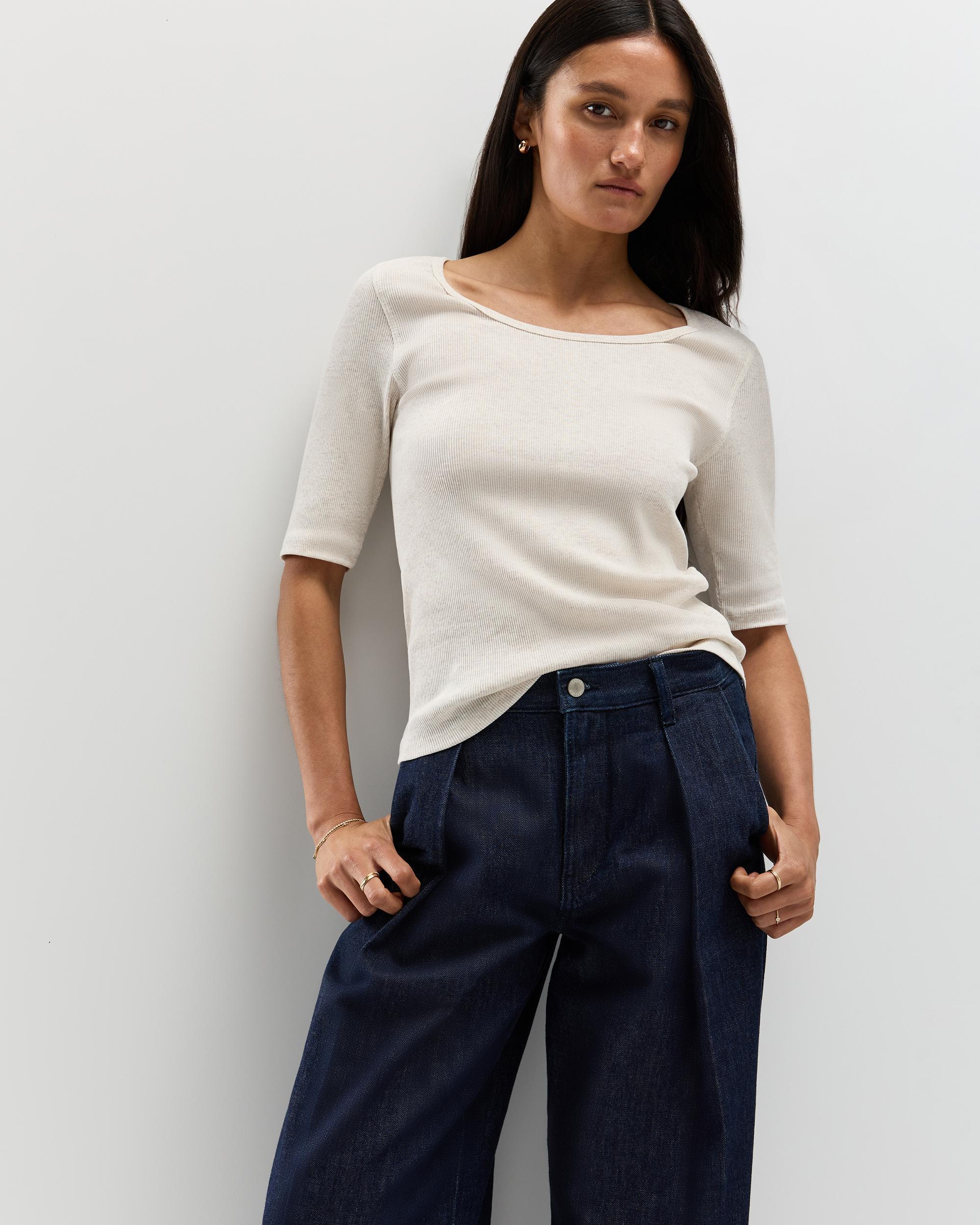 Quince | Women's Micro-Rib Elbow Sleeve T-Shirt Organic Cotton Product Image