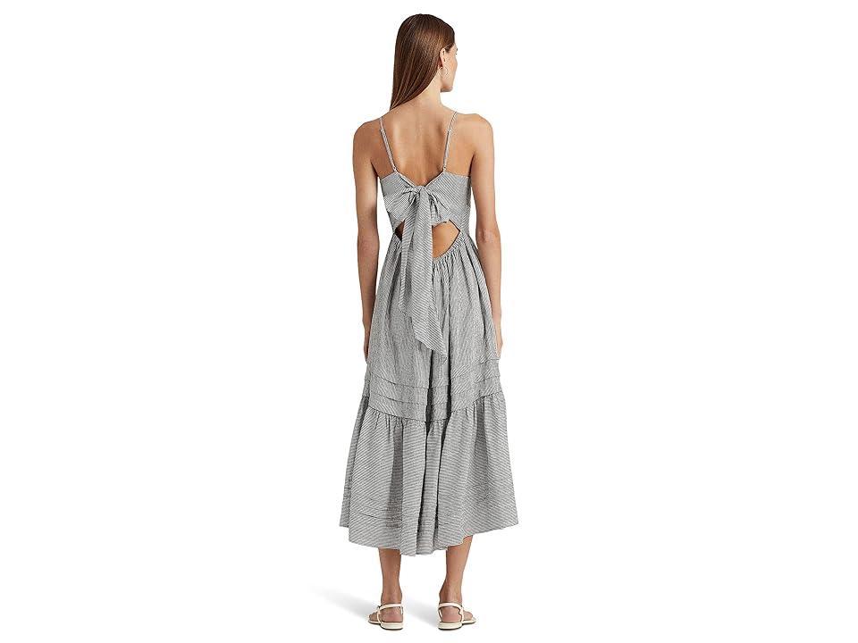 Lauren Ralph Lauren Striped Bow-Back Linen Dress White) Women's Clothing Product Image