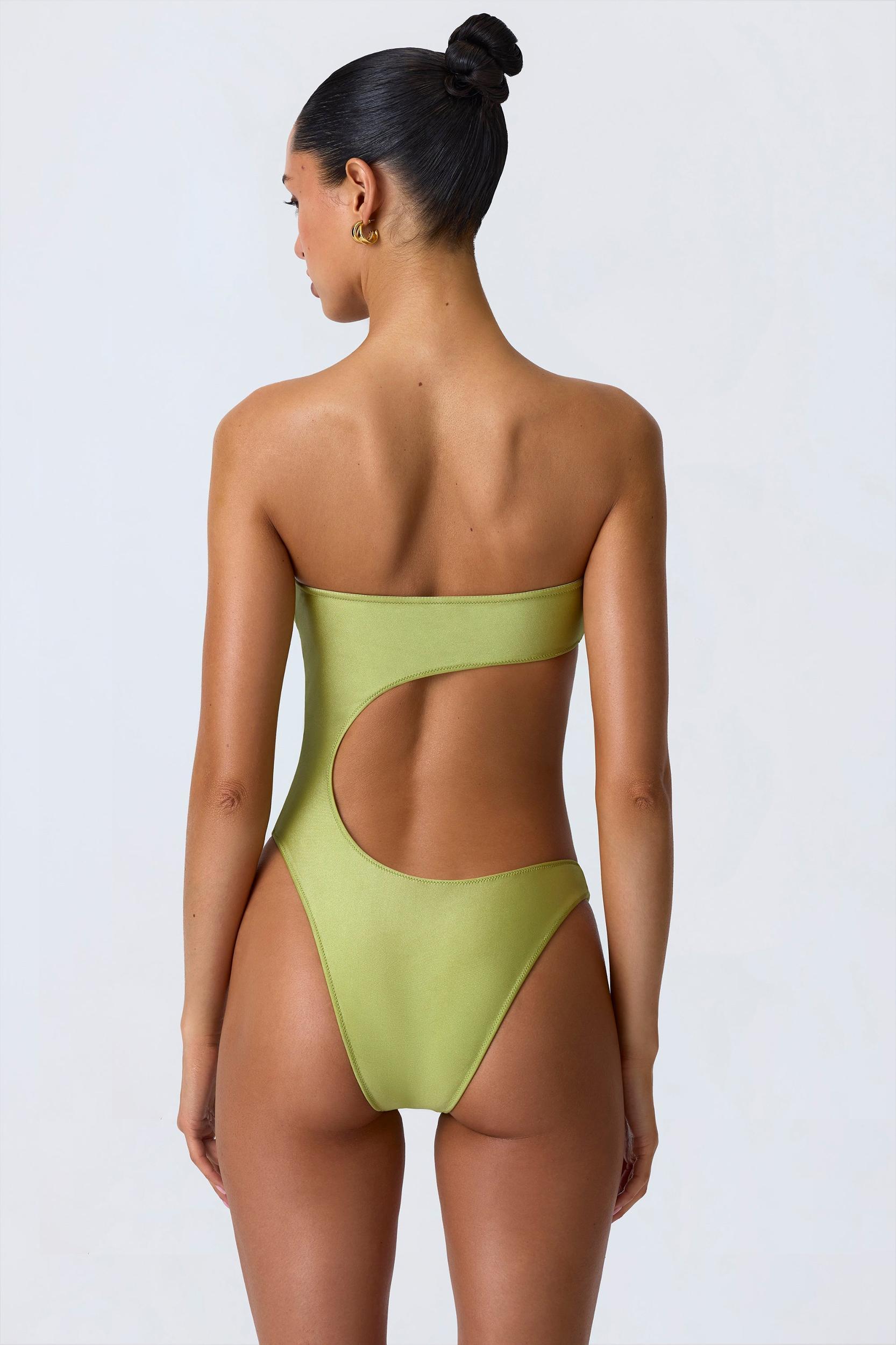 Embellished Cut-Out Bandeau Swimsuit in Pear Green Product Image