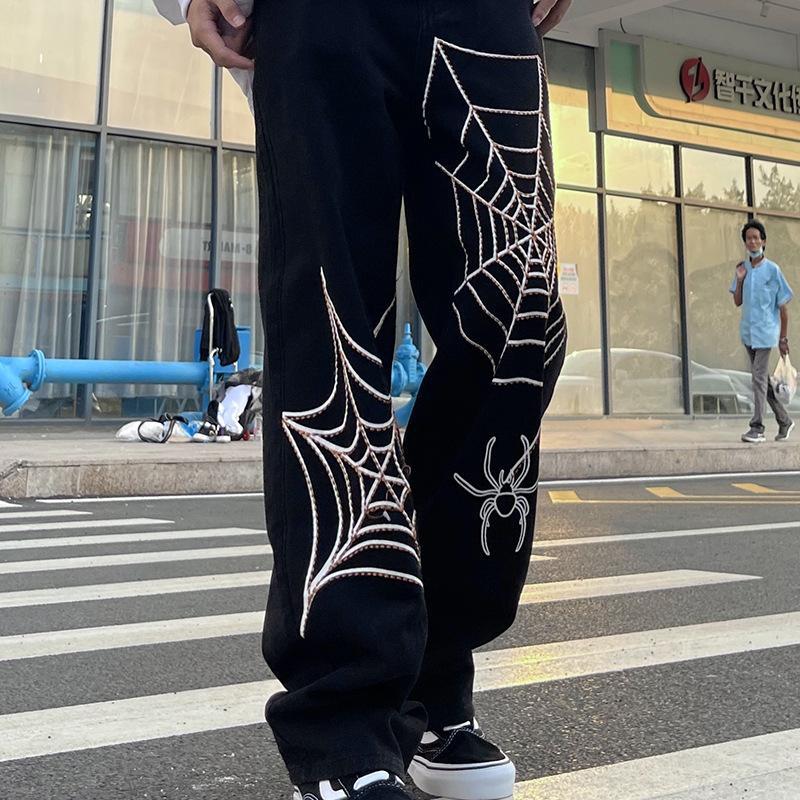 Sopula Black Spiderweb Wide-Leg Jeans Product Image
