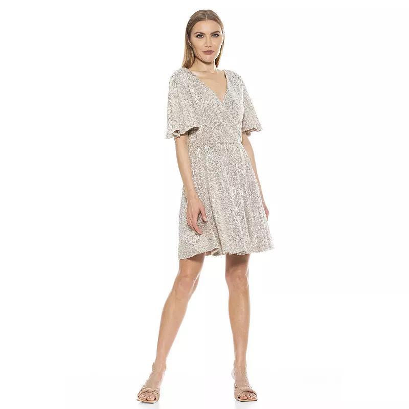 Women's ALEXIA ADMOR Oakless Flutter Sleeve Fit & Flare Dress, Size: Large, Silver Product Image