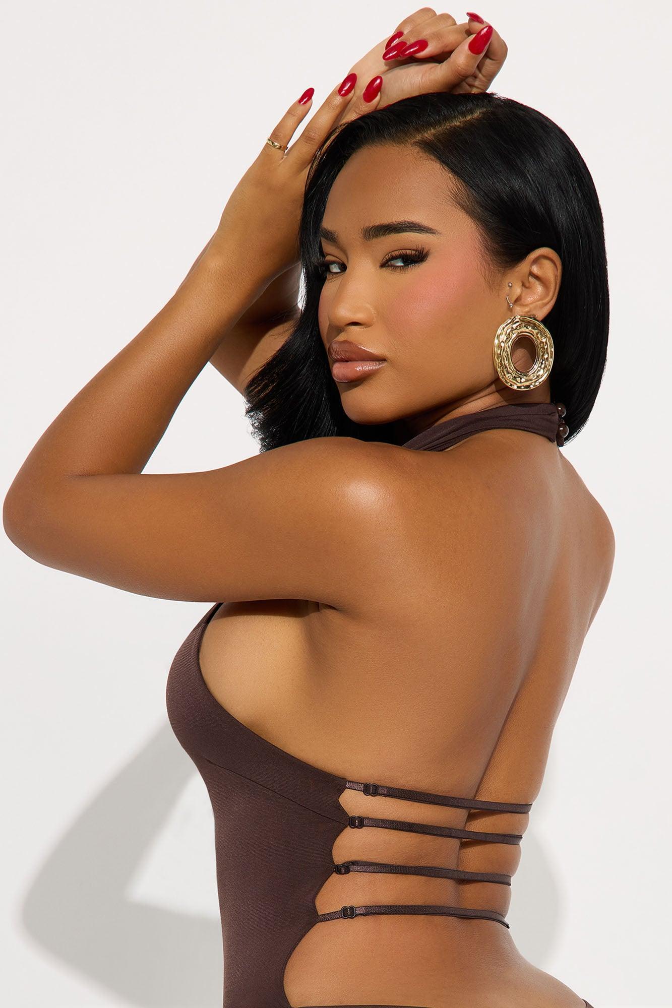 Jacqueline Mesh Backless Capri Jumpsuit - Brown Product Image