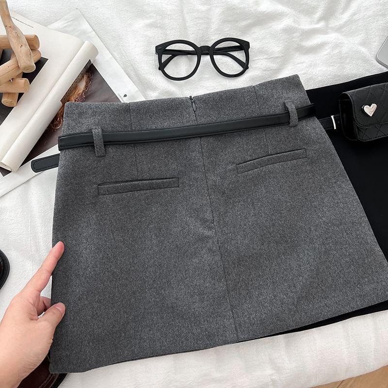 High Waist Belted Mini A-Line Skirt with Belt Product Image