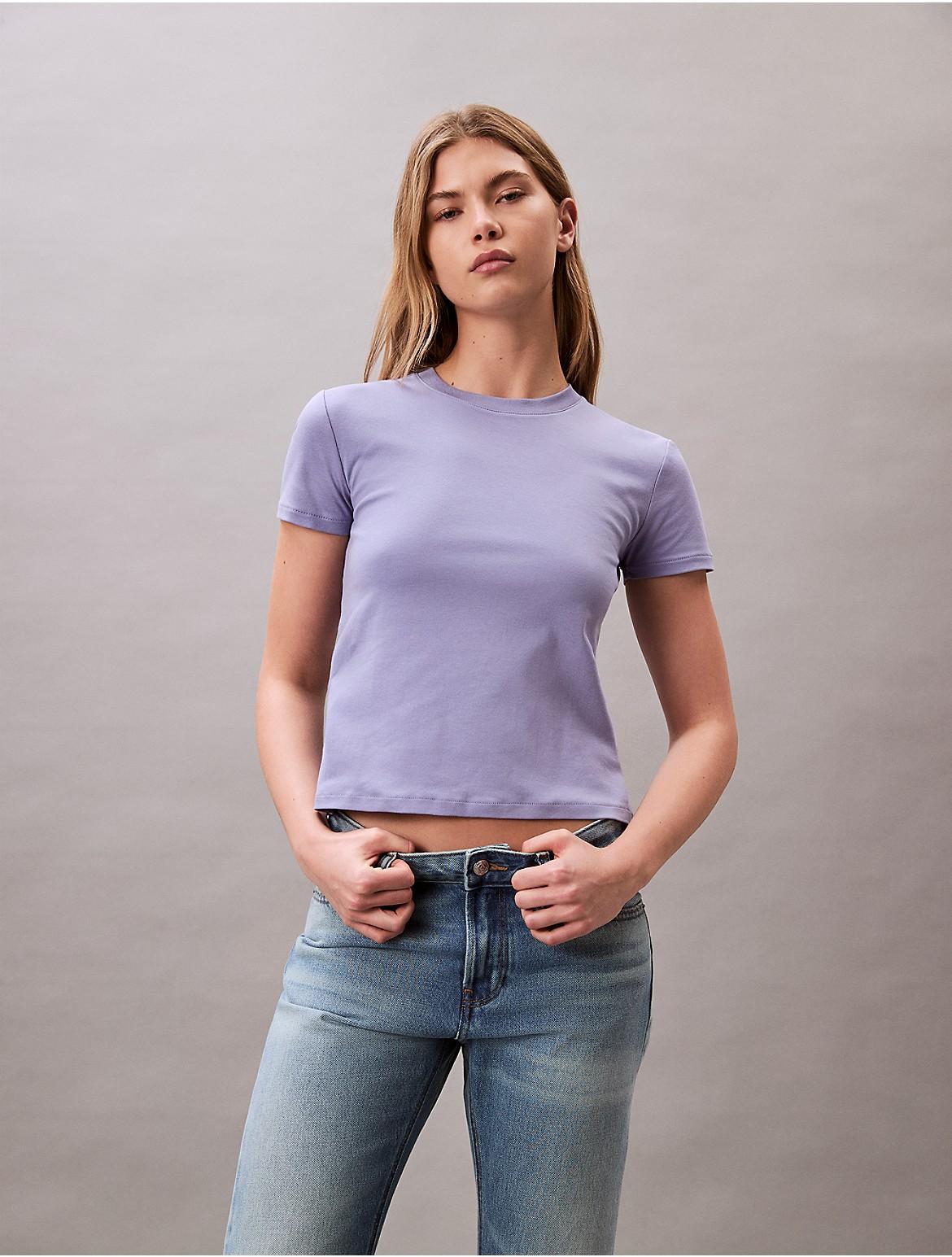 Calvin Klein Women's Liquid Cotton Crewneck Tee - Purple - L Product Image