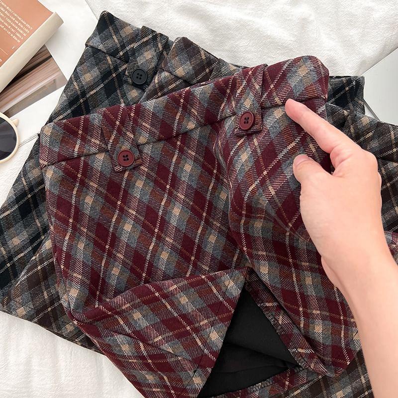 High Waist Plaid Mini A-Line Skirt Product Image