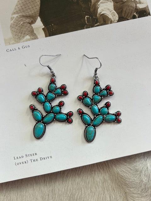 Western Gemstone Cactus Dangle Earrings Product Image
