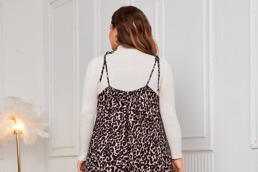 Tie Shoulder Leopard Print Wide Leg Dungaree Product Image
