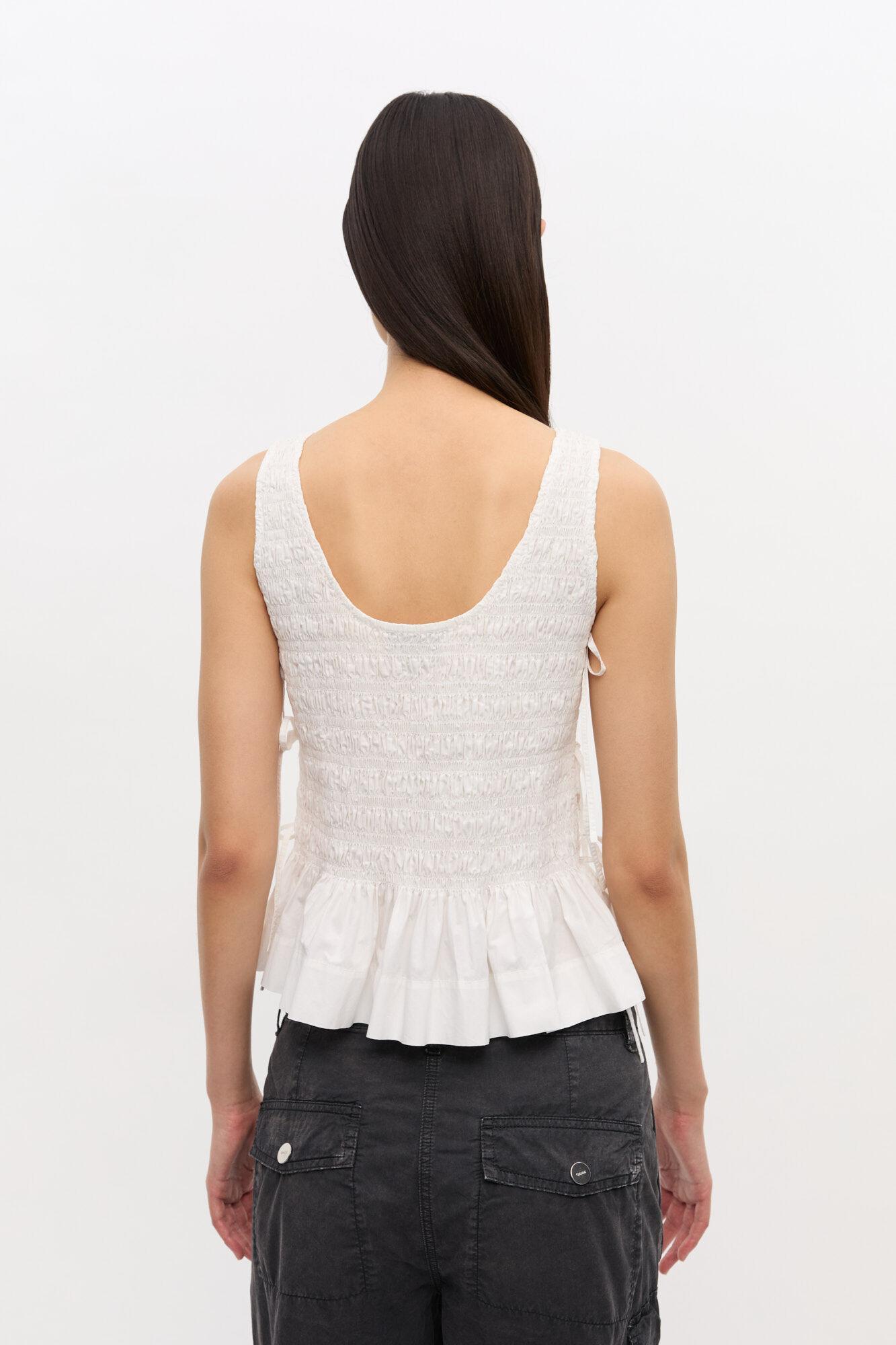 White Cotton Smock Tie Top Product Image