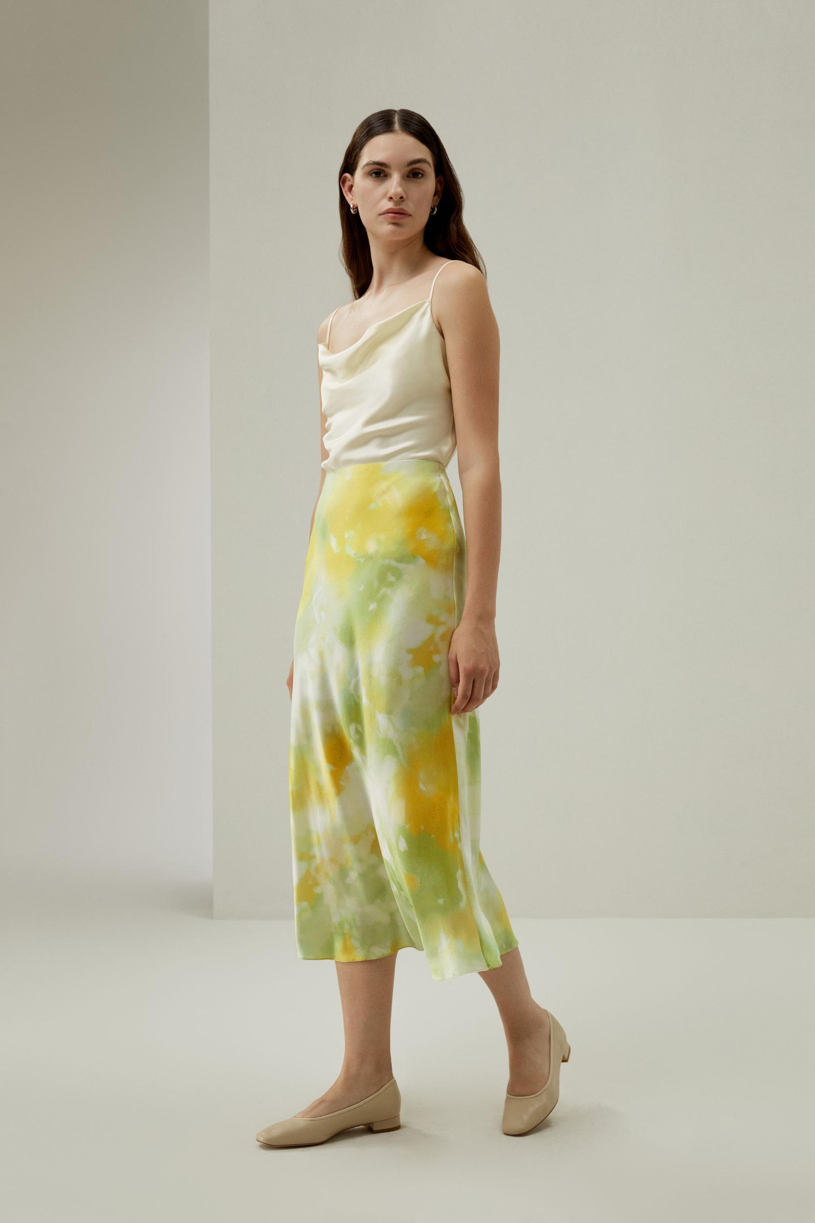 Print Bias Cut Silk Skirt Product Image