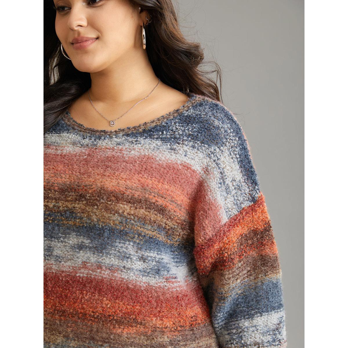 Plus Size Heather Colorblock Contrast Drop Shoulder Pullover Multicolor Women Casual Loose Long Sleeve Round Neck Everyday Pullovers BloomChic 14-16/1X Product Image