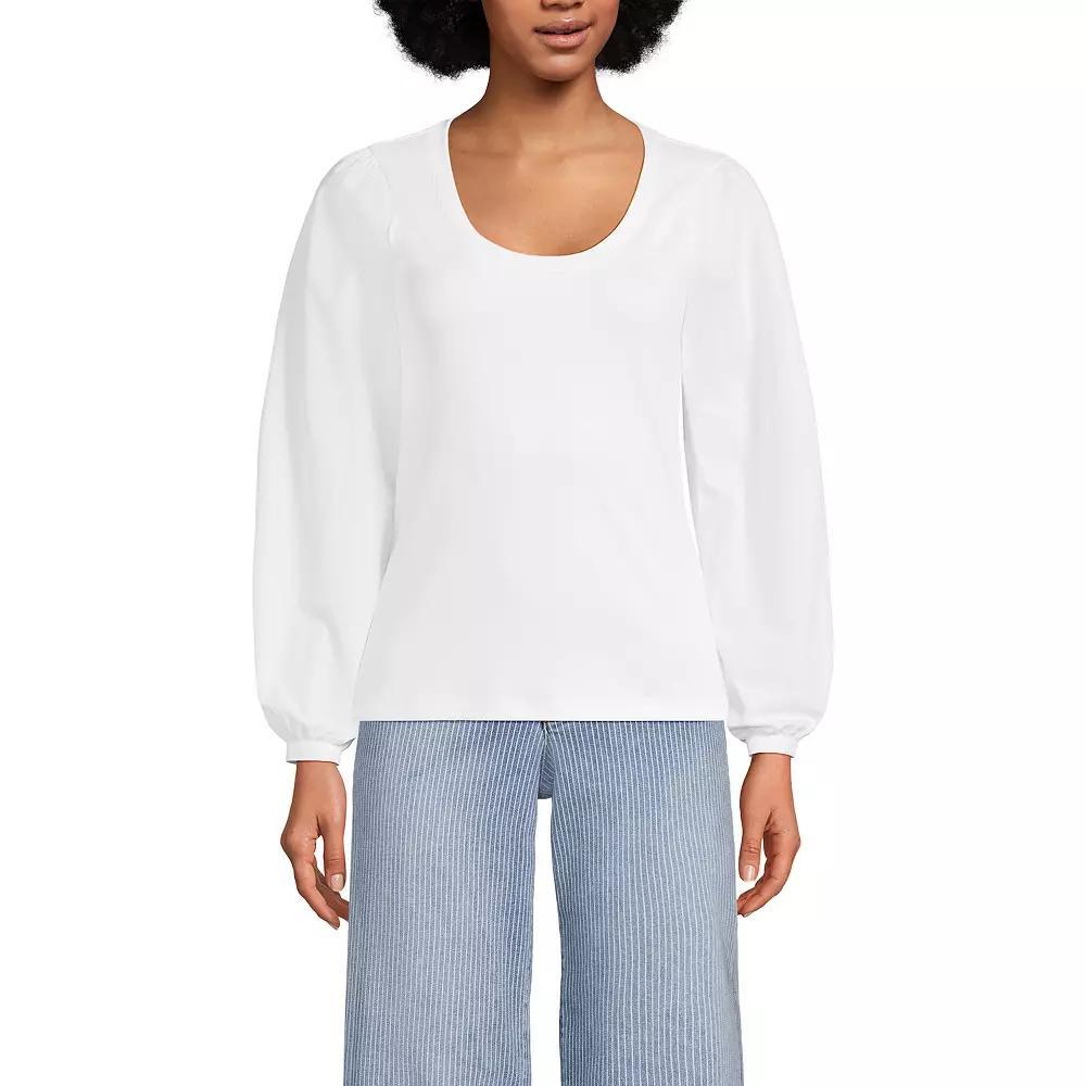 Women's Lands' End Supima Interlock Scoopneck Blouson Sleeve Top, Size: Large, Black Product Image