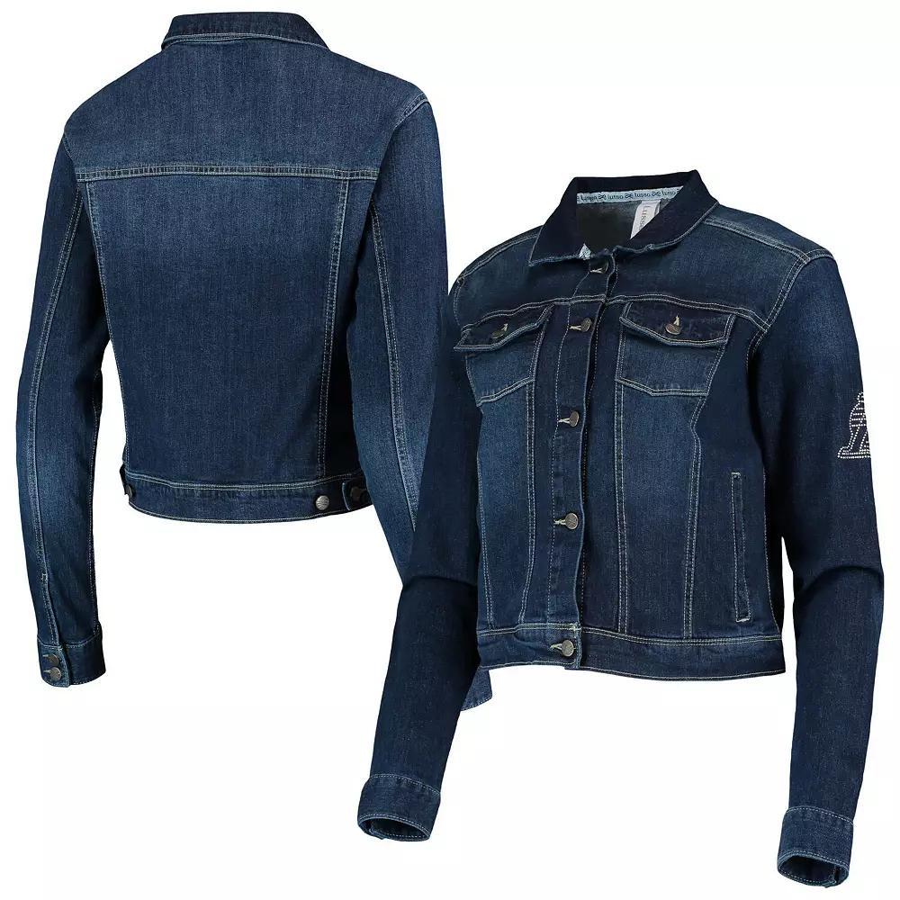 Women's Lusso Blue Los Angeles Lakers Georgie Crystals Button-Up Denim Jacket, Size: Small Product Image