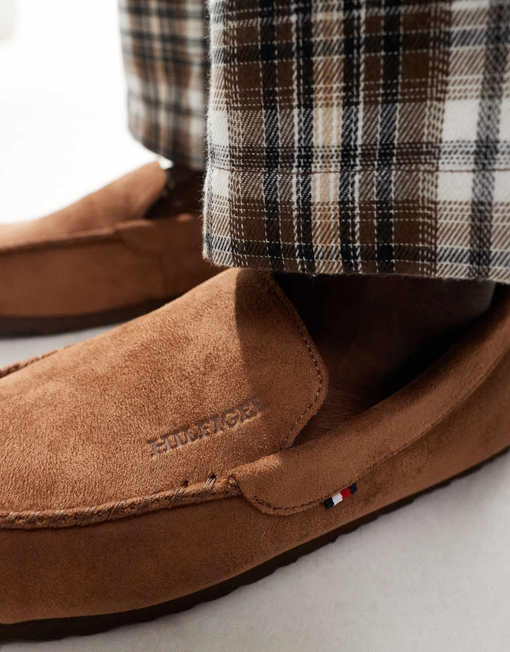 Tommy Hilfiger moccasin suede slippers in brown Product Image