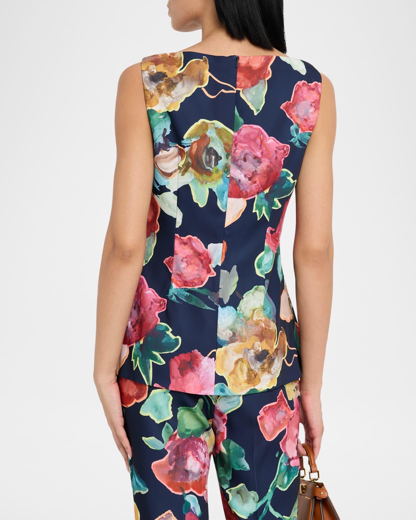 High-Neck Ruched Printed Crepe Top Product Image