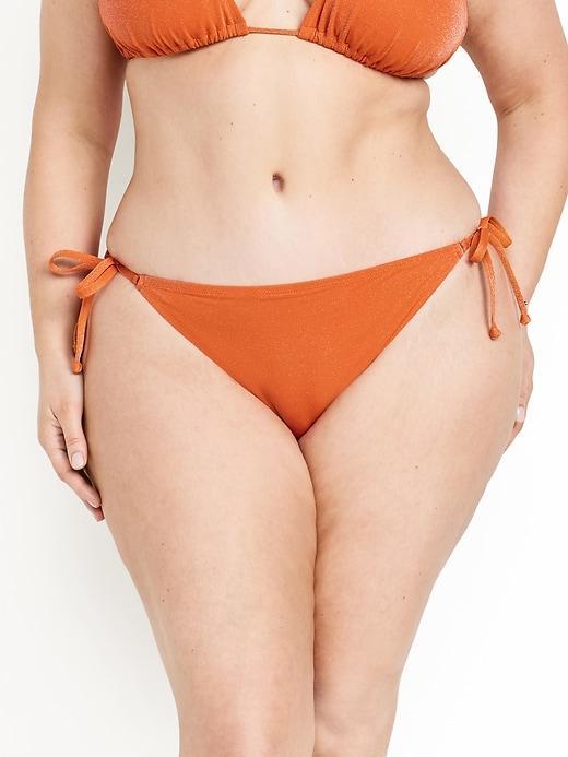Mid-Rise Side-Tie Shine String Bikini Swim Bottoms Product Image