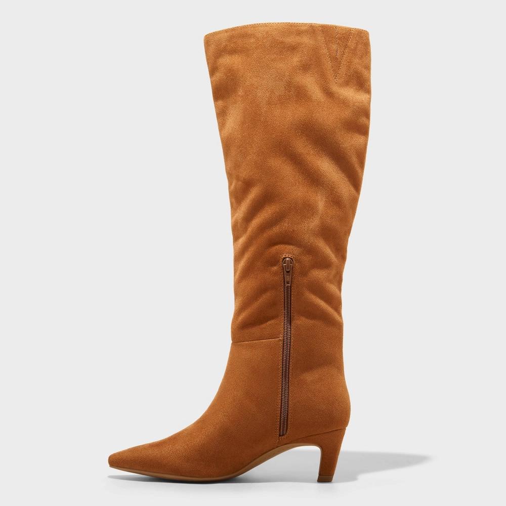 Womens Kendra Wide Calf Kitten Heel Tall Boots with Memory Foam Insole - Universal Thread Chestnut 8.5WC: Square Toe, Zipper Closure Product Image