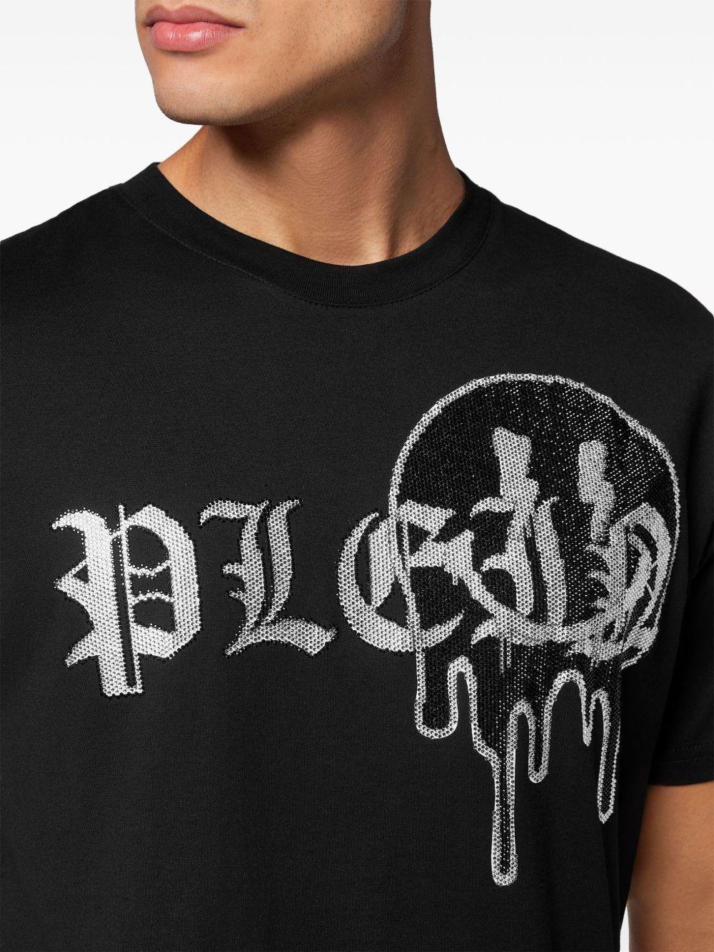 PHILIPP PLEIN Rhinestone-logo Cotton T-shirt In Black Product Image