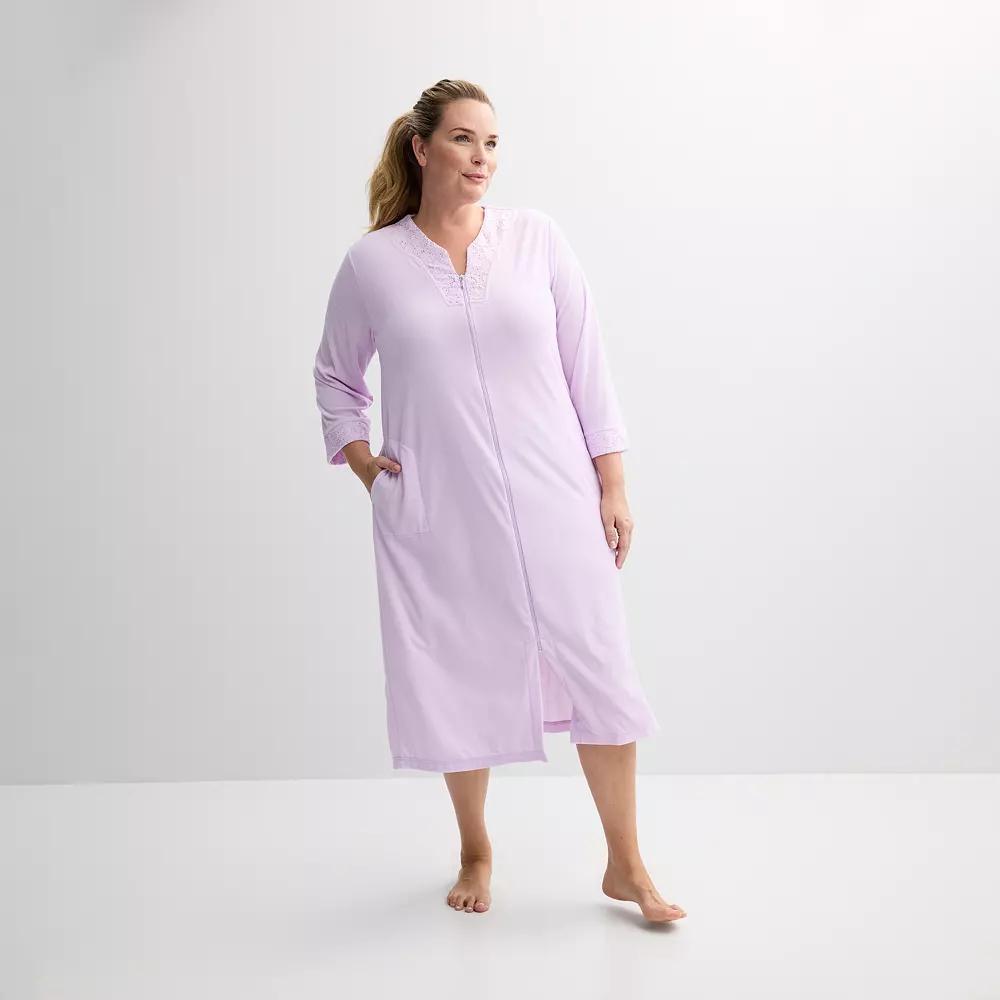 Plus Size Miss Elaine Essentials Terry Long Zip Robe, Women's, Size: 2XL, Purple Product Image