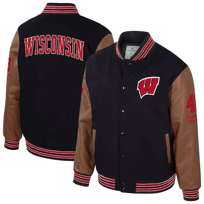 Men's     Letterman Full-Snap Varsity Jacket, Size: Large, Black Product Image