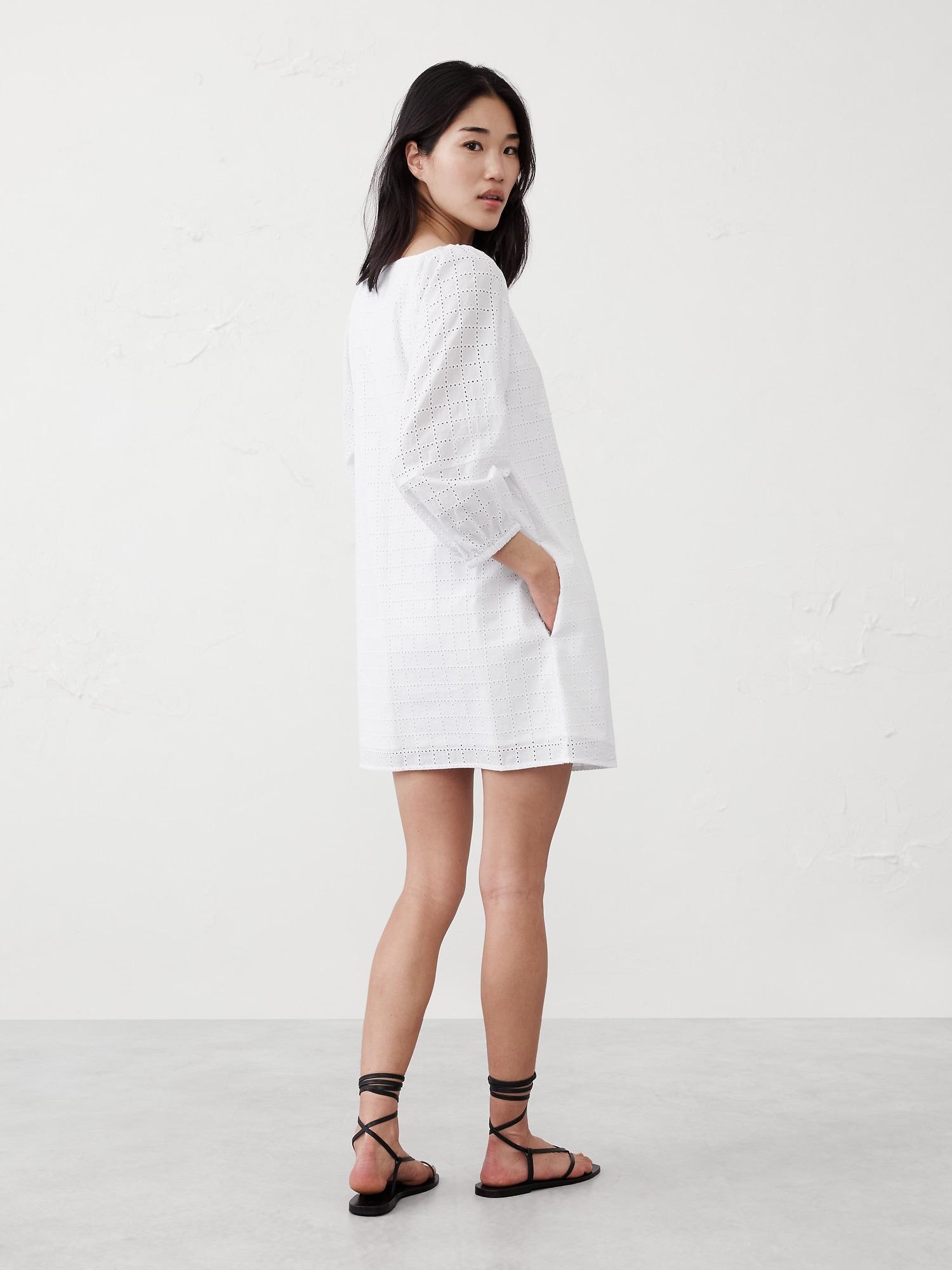 Eyelet Puff-Sleeve Mini Dress Product Image