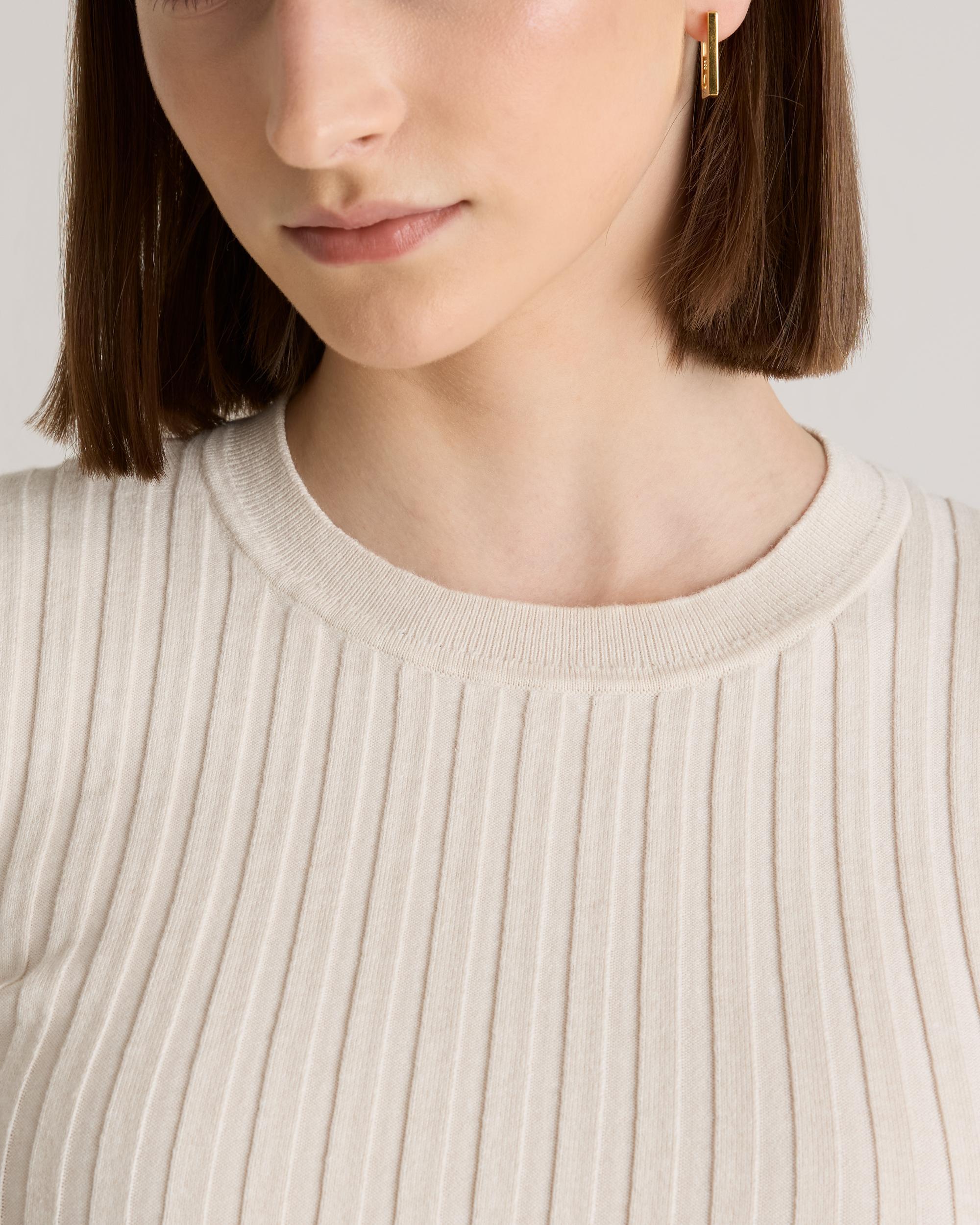 Cotton Cashmere Ribbed Long Sleeve Sweater  Product Image