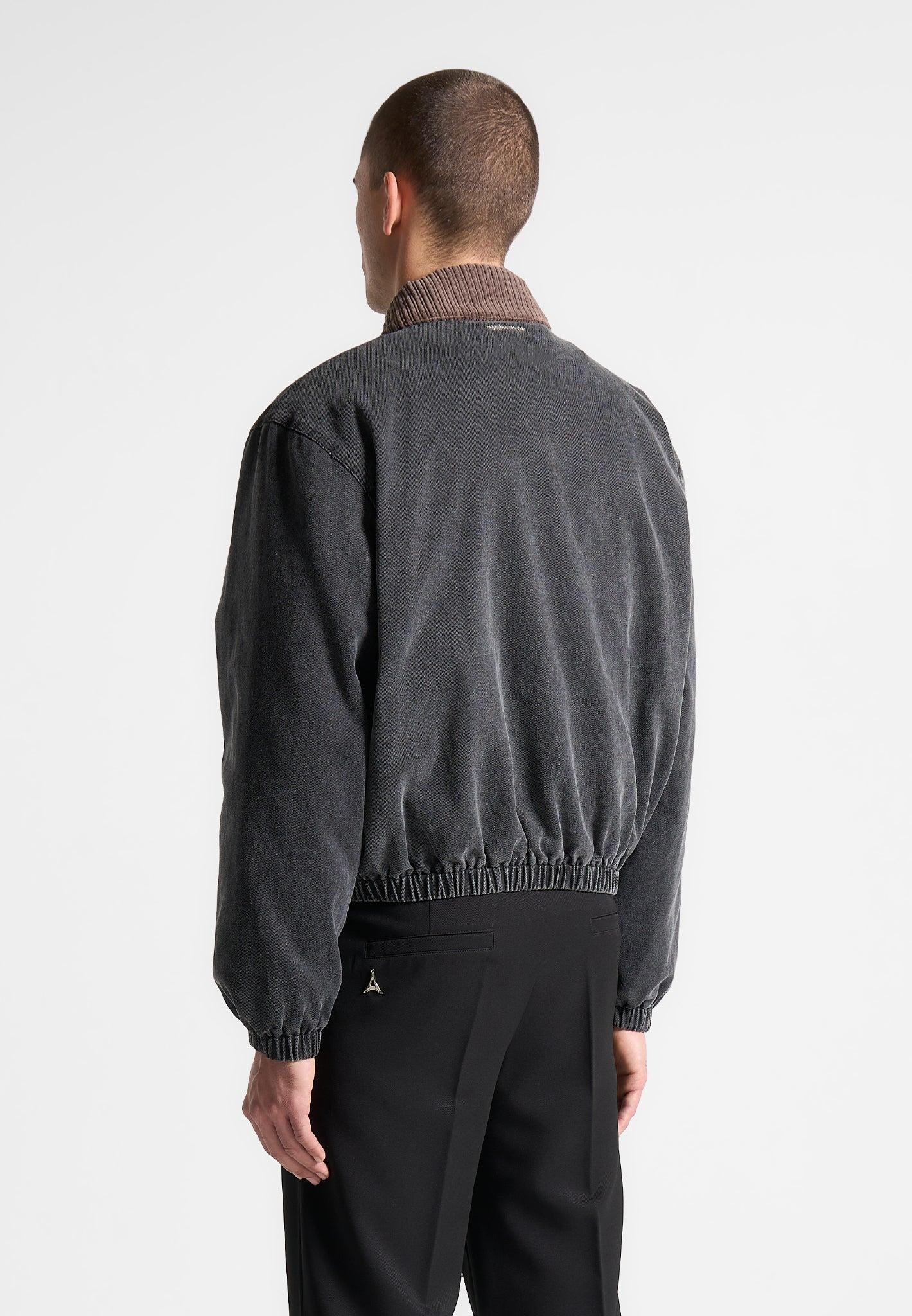 Denim Padded Cropped Bomber Jacket - Washed Grey Male Product Image