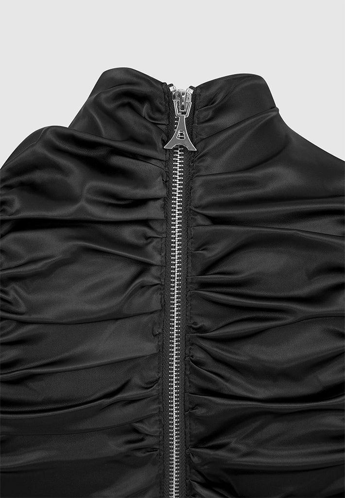 Ruched Satin Top and Sleeves - Black Female Product Image