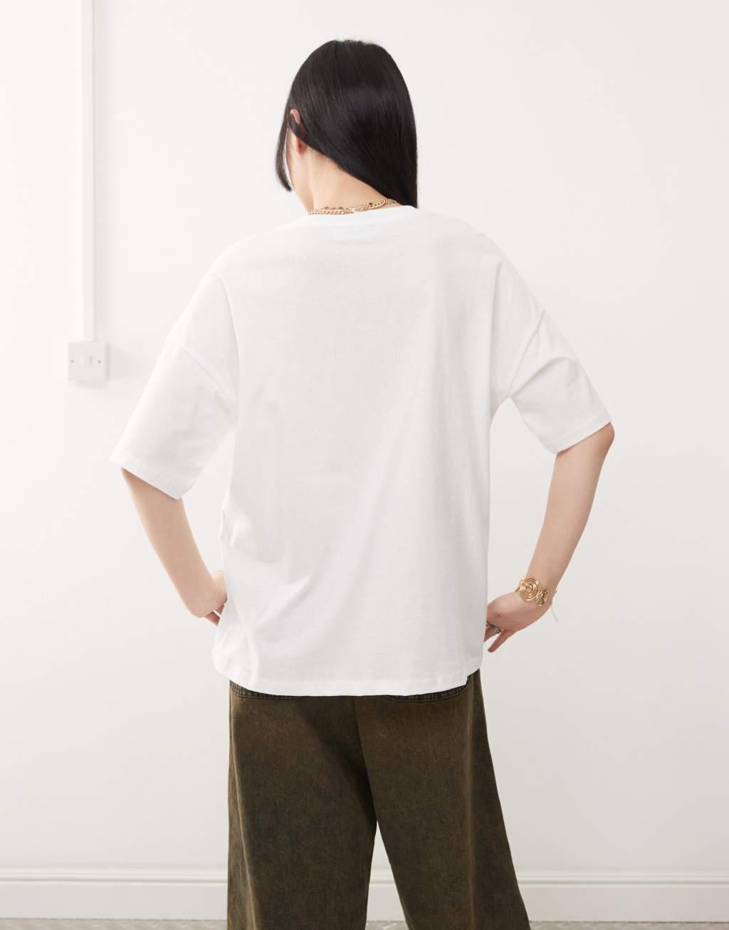 Noisy May oversized tee with coffee print in white Product Image
