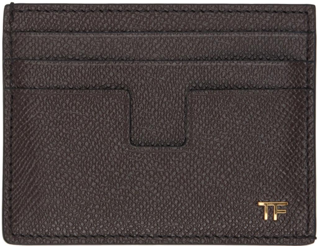 TOM FORD Brown Small Grain Leather Card Holder In Black Product Image